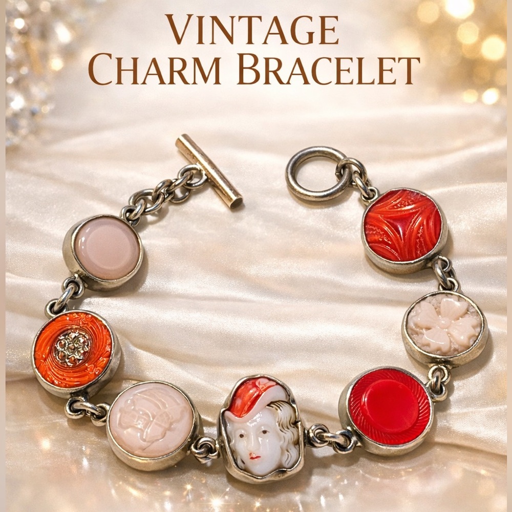 Simon Sebbag Sterling Silver Glass Button Bracelet -Vintage/RARE